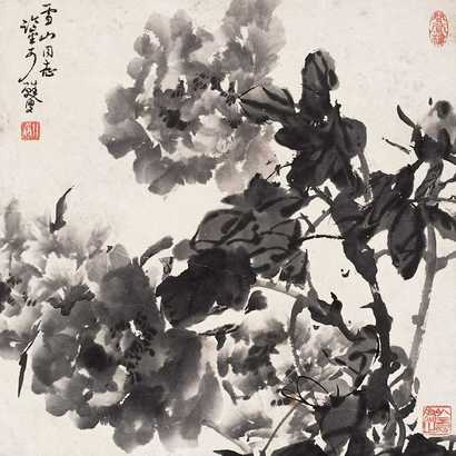 陆抑非 牡丹图 立轴